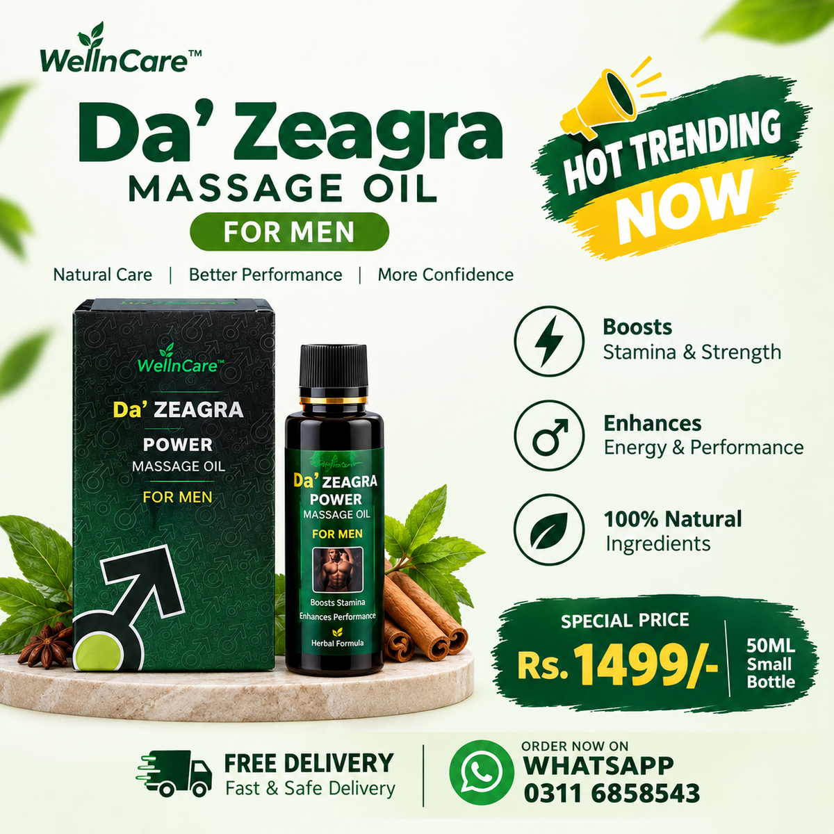 Da’ Zeagra Power Massage Oil for Men – 50ml | Herbal Massage Oil